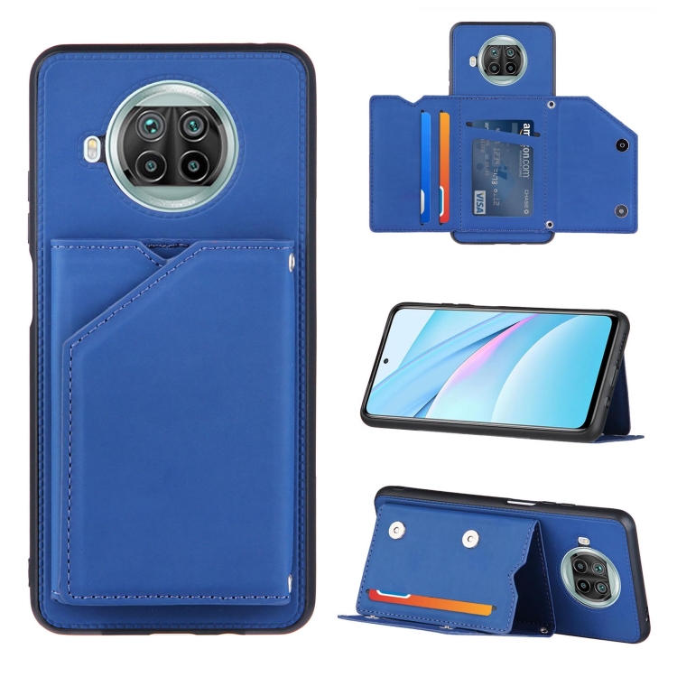 

For Xiaomi Mi 10T Lite 5G Skin Feel PU + TPU + PC Back Cover Shockproof Case with Card Slots & Holder & Photo Frame(Blue)