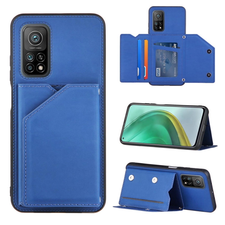 

For Xiaomi Mi 10T 5G / 10T Pro 5G Skin Feel PU + TPU + PC Back Cover Shockproof Case with Card Slots & Holder & Photo Frame(Blue)