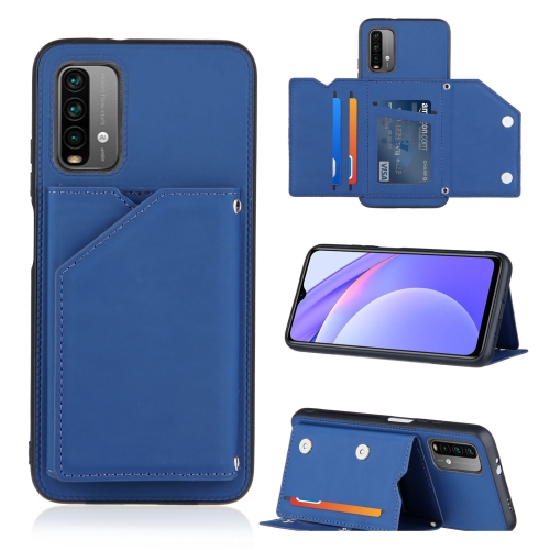 

For Xiaomi Poco M3 / Redmi Note 9 4G Skin Feel PU + TPU + PC Back Cover Shockproof Case with Card Slots & Holder & Photo Frame(Blue)