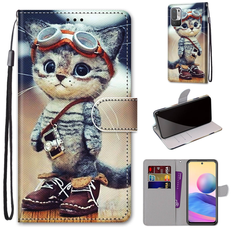 

For Xiaomi Redmi Note 10 5G Coloured Drawing Cross Texture Horizontal Flip PU Leather Case with Holder & Card Slots & Wallet & Lanyard(Leather Shoes Cat)