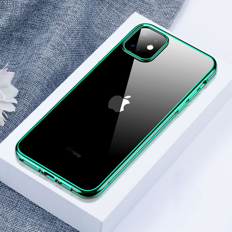 

For iPhone 11 Pro Max CAFELE Flash Plating Series Transparent Anti-fingerprint Full Coverage Anti-fall Phone Soft Protective Case(Green)