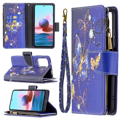 

For Xiaomi Redmi Note 10 4G Colored Drawing Pattern Zipper Horizontal Flip Leather Case with Holder & Card Slots & Wallet(Purple Butterfly)