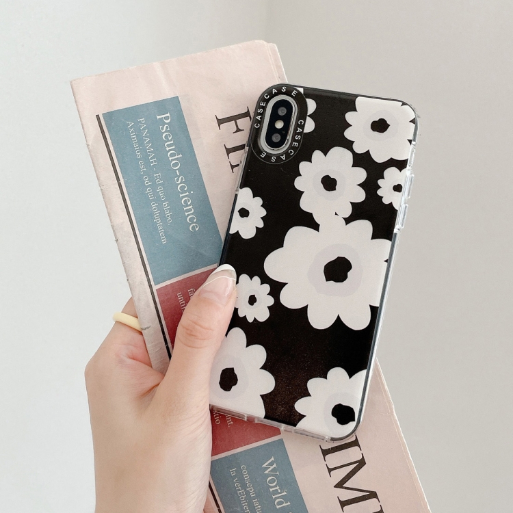 

Double Color TPU Pattern Protective Case For iPhone XR(Black Flower)