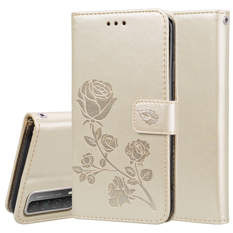

For Huawei P smart 2021 Rose Embossed Horizontal Flip PU Leather Case with Holder & Card Slots & Wallet(Gold)
