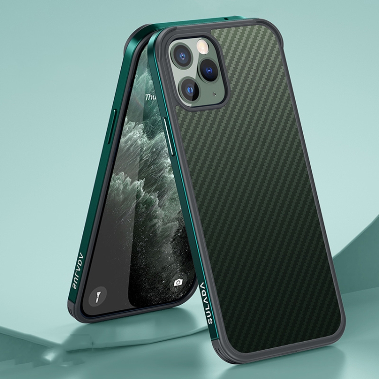 

SULADA Luxury 3D Carbon Fiber Textured Shockproof Metal + TPU Frame Case For iPhone 11 Pro(Dark Green)