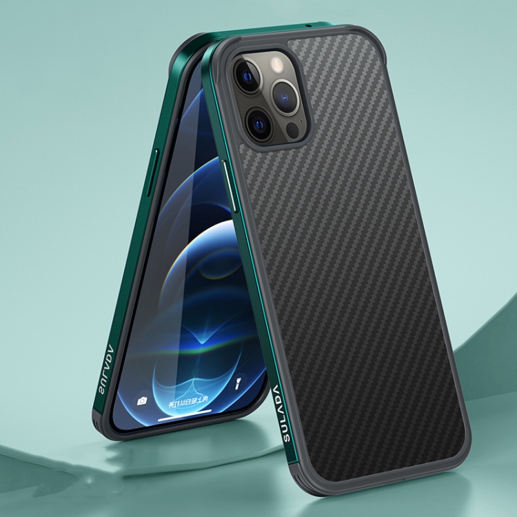 

SULADA Luxury 3D Carbon Fiber Textured Shockproof Metal + TPU Frame Case For iPhone 12 / 12 Pro(Dark Green)