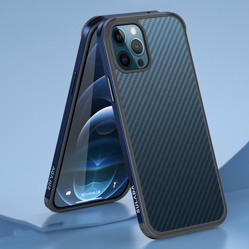

SULADA Luxury 3D Carbon Fiber Textured Shockproof Metal + TPU Frame Case For iPhone 12 Pro Max(Sea Blue)