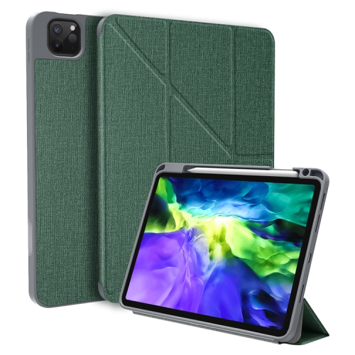 Mutural Transformers Series PC + PU Horizontal Flip Leather Case with Holder & Sleep / Wake-up Function For iPad Pro 12.9 (2021) / (2020)(Dark Green)