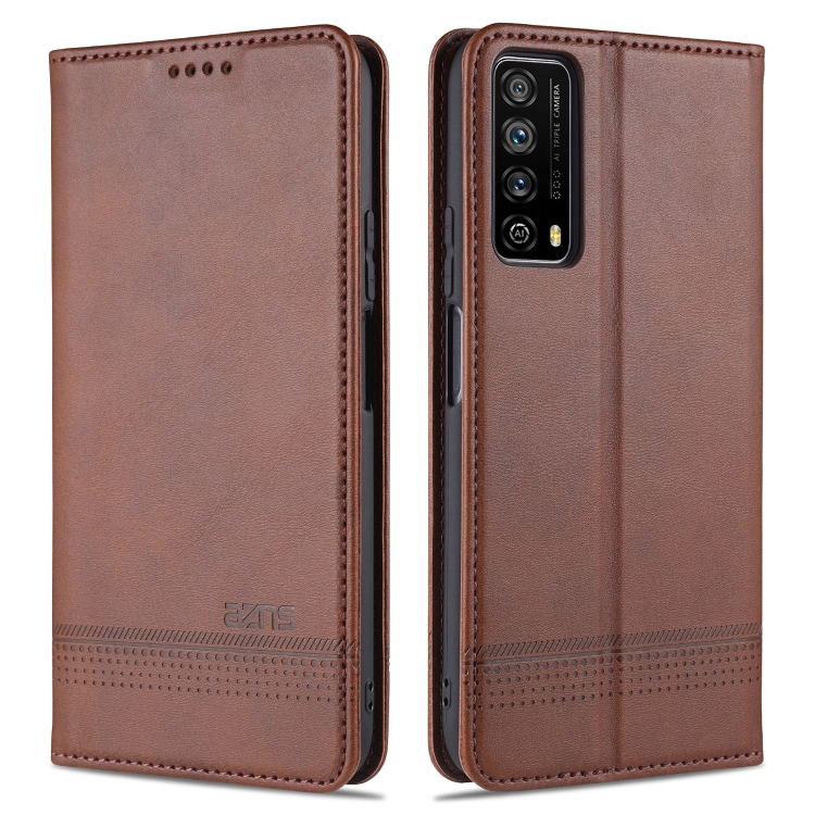 

For Huawei Y7a AZNS Magnetic Calf Texture Horizontal Flip Leather Case with Card Slots & Holder & Wallet(Dark Brown)