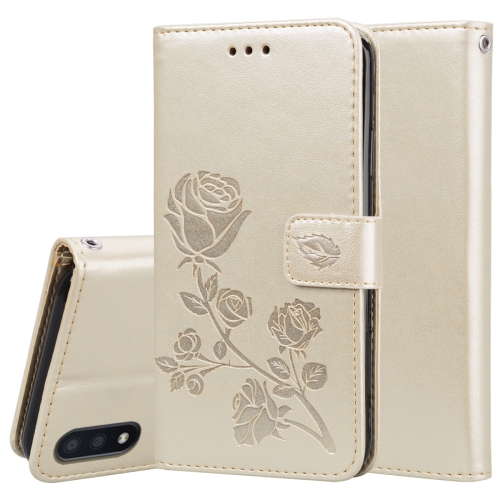 

For Samsung Galaxy M01 Rose Embossed Horizontal Flip PU Leather Case with Holder & Card Slots & Wallet(Gold)