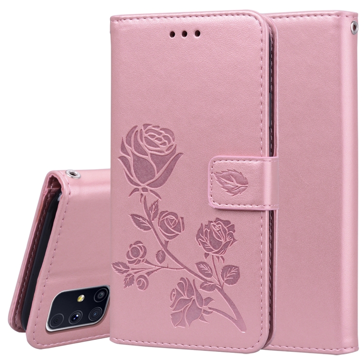 

For Samsung Galaxy M31s Rose Embossed Horizontal Flip PU Leather Case with Holder & Card Slots & Wallet(Rose Gold)