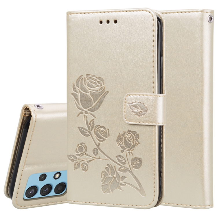 

For Samsung Galaxy A32 4G Rose Embossed Horizontal Flip PU Leather Case with Holder & Card Slots & Wallet(Gold)