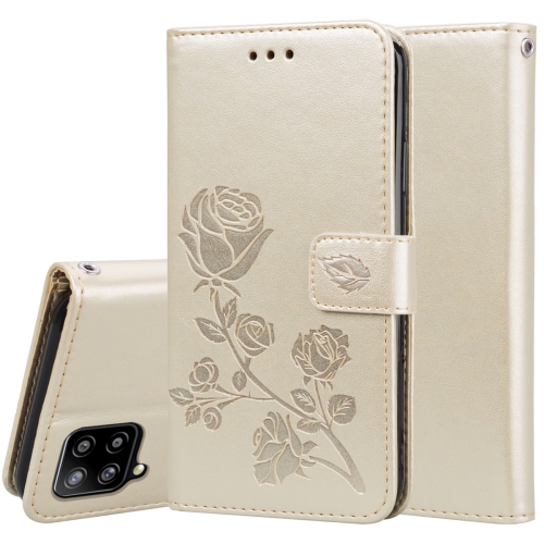 

For Samsung Galaxy A42 5G Rose Embossed Horizontal Flip PU Leather Case with Holder & Card Slots & Wallet(Gold)