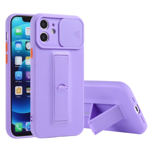 

Sliding Lens Cover Design Protective Case with Invisible Holder For iPhone 11(Purple)