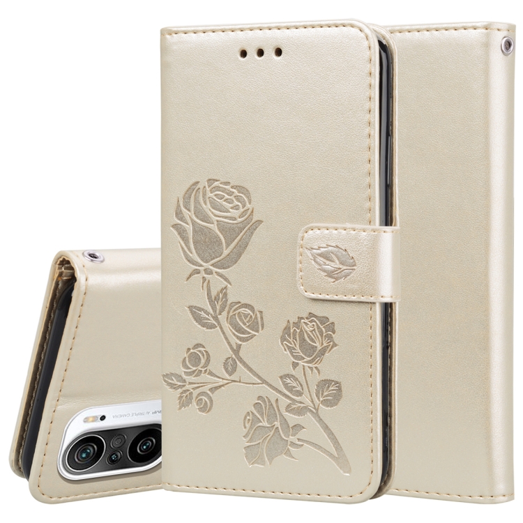 

For Xiaomi Redmi K40 / K40 Pro Rose Embossed Horizontal Flip PU Leather Case with Holder & Card Slots & Wallet(Gold)