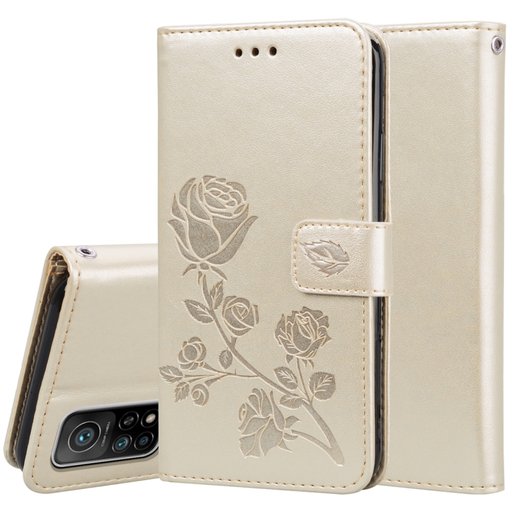 

For Xiaomi Mi 10T Pro 5G Rose Embossed Horizontal Flip PU Leather Case with Holder & Card Slots & Wallet(Gold)