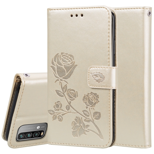 

For Xiaomi Poco M3 Rose Embossed Horizontal Flip PU Leather Case with Holder & Card Slots & Wallet(Gold)