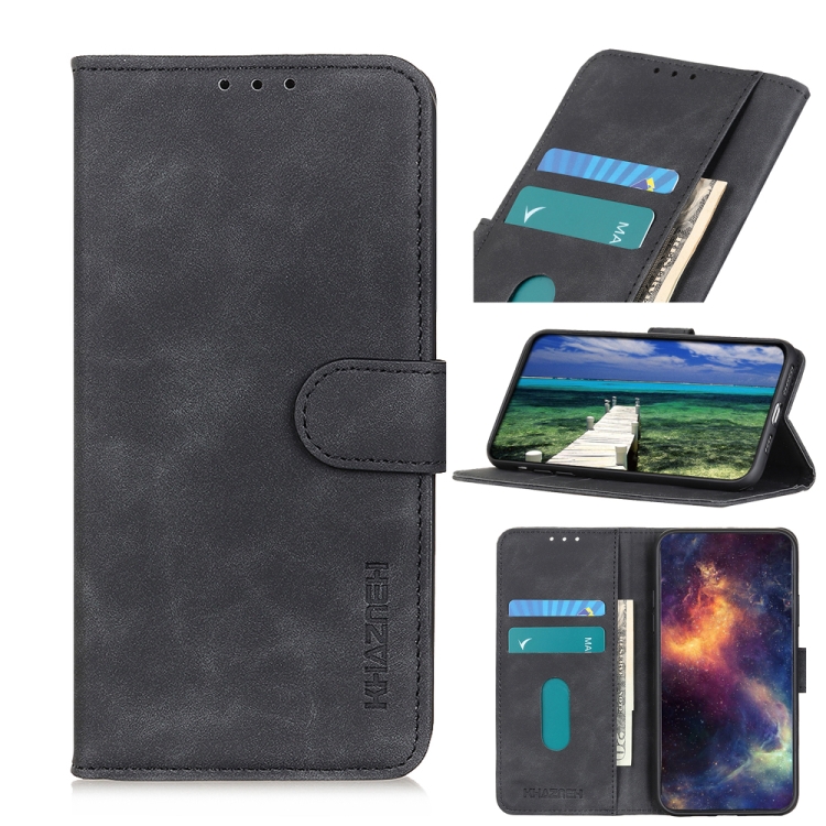 

For Samsung Galaxy A22 5G(EU Version) KHAZNEH Retro Texture Horizontal Flip Leather Case with Holder & Card Slots & Wallet(Black)