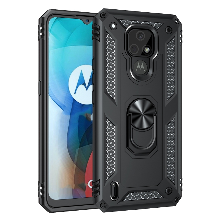 

For Motorola Moto E7 Shockproof TPU + PC Protective Case with 360 Degree Rotating Holder(Black)