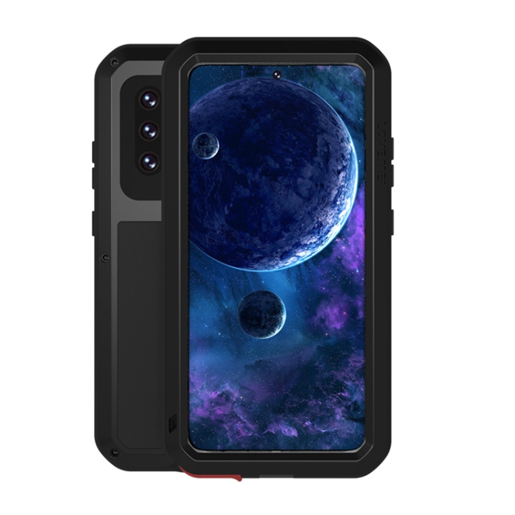 For Samsung Galaxy A52 5G / 4G LOVE MEI Metal Shockproof Waterproof Dustproof Protective Case with Glass(Black)