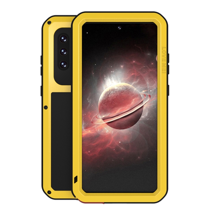 

For Samsung Galaxy A72 5G / 4G LOVE MEI Metal Shockproof Waterproof Dustproof Protective Case with Glass(Yellow)