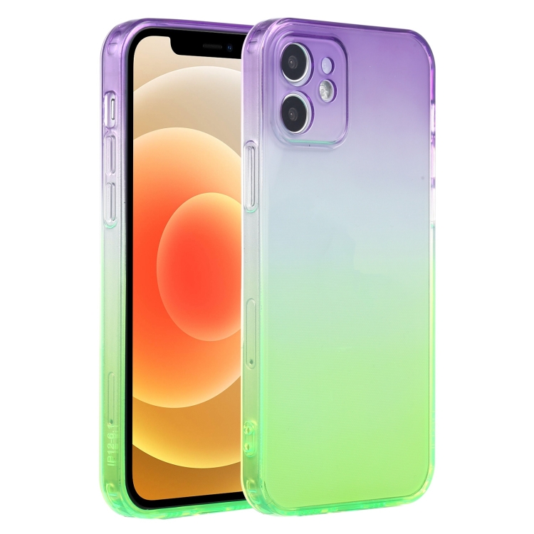 

Straight Edge Gradient Color TPU Protective Case For iPhone 12(Purple Green)