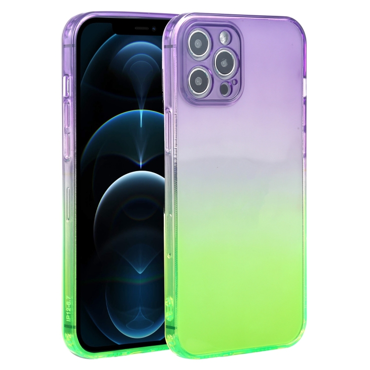

Straight Edge Gradient Color TPU Protective Case For iPhone 12 Pro Max(Purple Green)