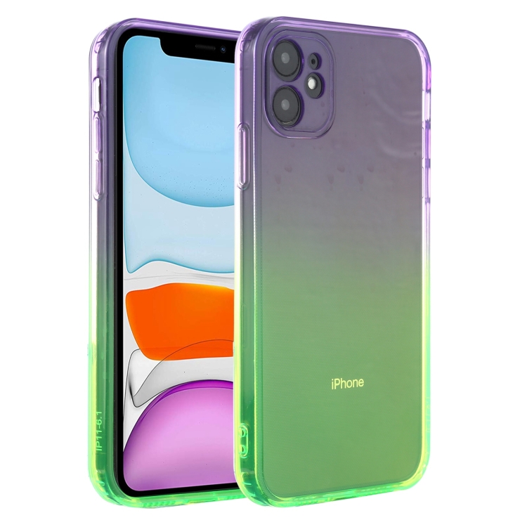 

Straight Edge Gradient Color TPU Protective Case For iPhone 11(Purple Green)