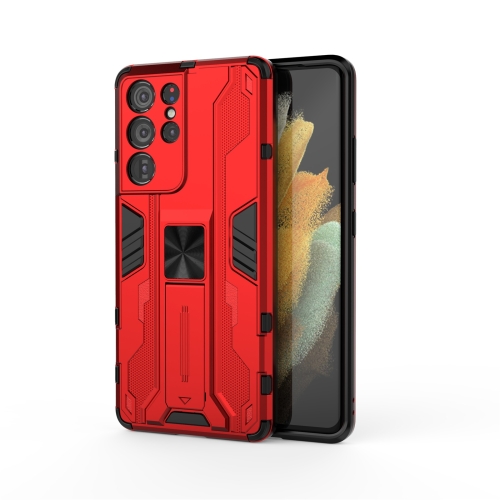 

For Samsung Galaxy S21 Ultra 5G Supersonic PC + TPU Shock-proof Protective Case with Holder(Red)