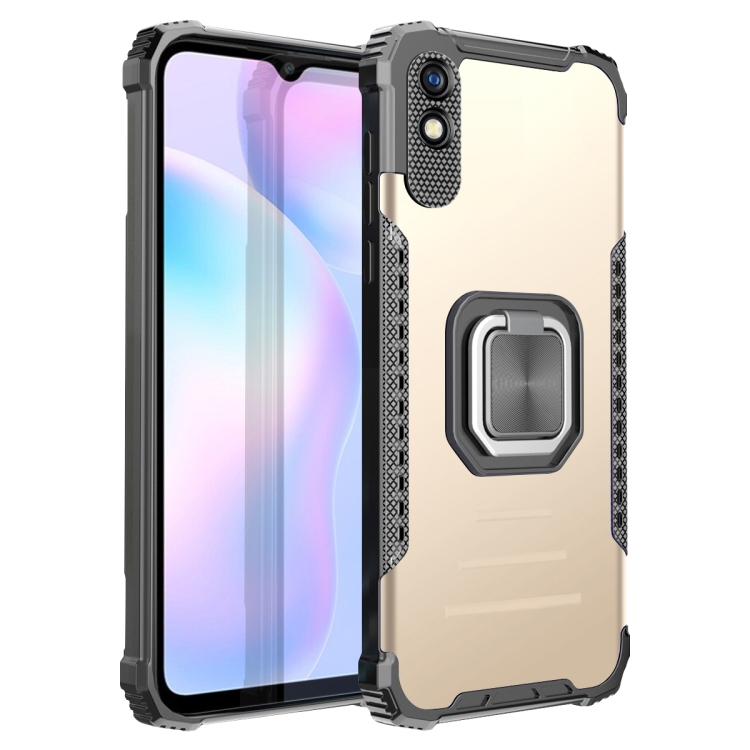 

For Xiaomi Redmi 9A Fierce Warrior Series Armor All-inclusive Shockproof Aluminum Alloy + TPU Protective Case with Ring Holder(Gold)