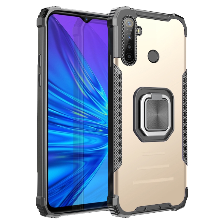 

For OPPO Realme 5 Fierce Warrior Series Armor All-inclusive Shockproof Aluminum Alloy + TPU Protective Case with Ring Holder(Gold)