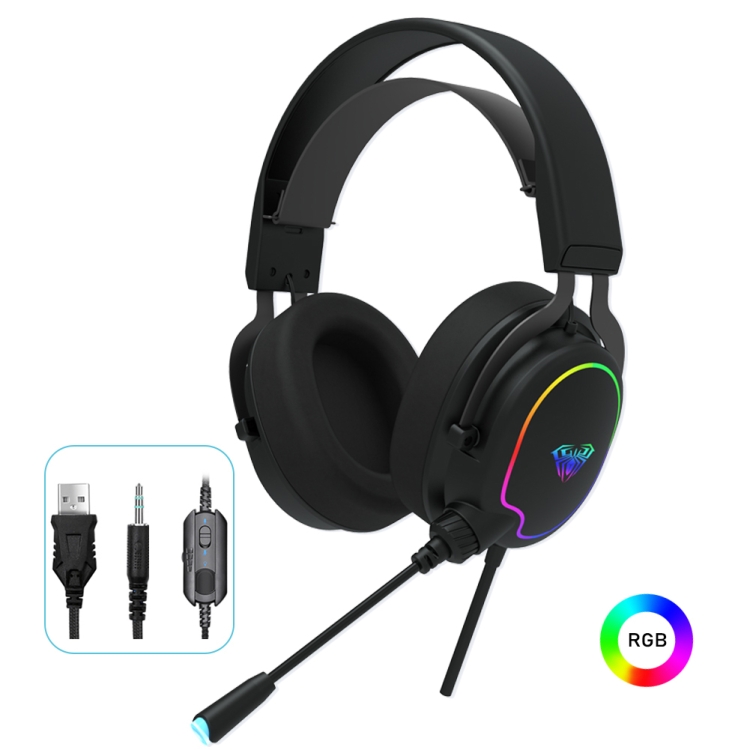 

AULA F606 3.5mm + USB Port Lightweight Design RGB Lighting Gaming Headset with Mic(Black)