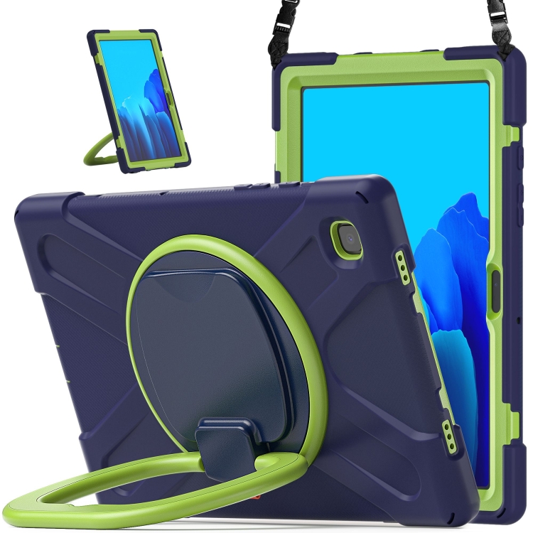 

For Samsung Galaxy Tab A7 10.4 (2020) T500 / T505 Silicone + PC Protective Case with Holder & Shoulder Strap(Navy Blue + Yellow Green)