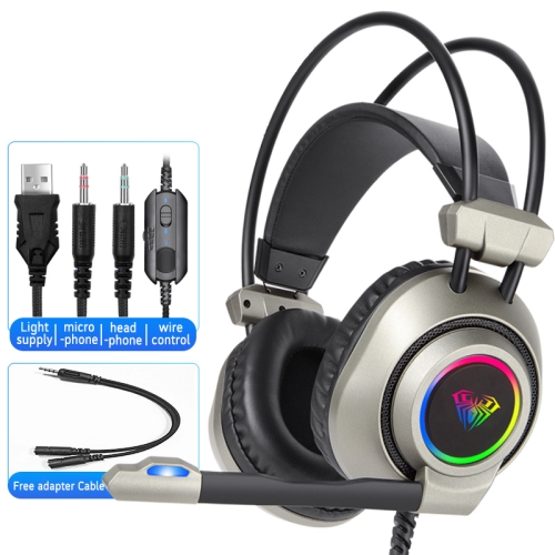 

AULA S600 3.5mm + USB Port RGB Lighting Gaming Headset with Mic(Grey)