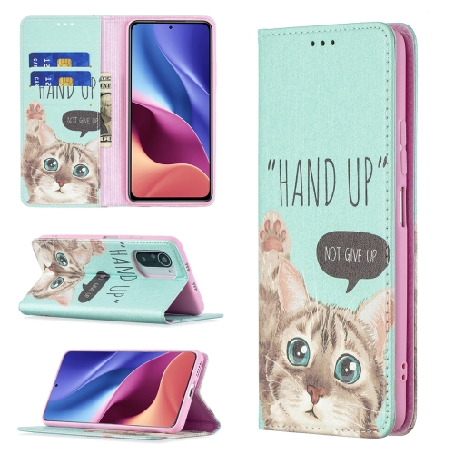 

For Xiaomi Mi 11i / Poco F3 / Redmi K40 Colored Drawing Pattern Invisible Magnetic Horizontal Flip PU Leather Case with Holder & Card Slots & Wallet(Cat)