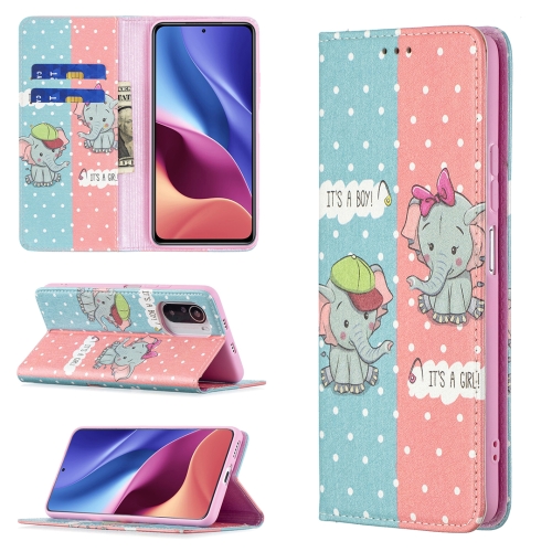 

For Xiaomi Mi 11i / Poco F3 / Redmi K40 Colored Drawing Pattern Invisible Magnetic Horizontal Flip PU Leather Case with Holder & Card Slots & Wallet(Elephant)