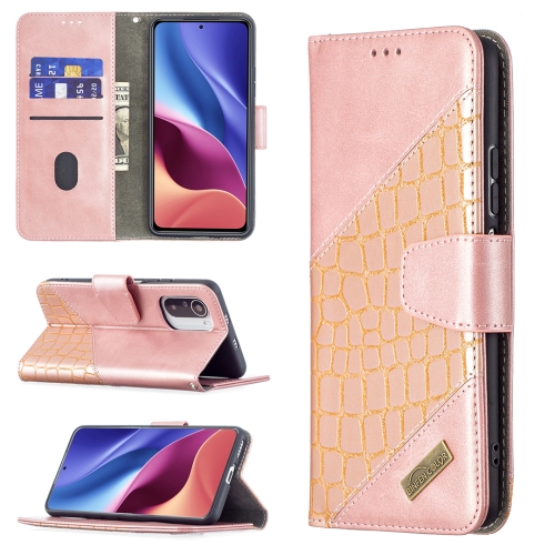 

For Xiaomi Mi 11i / Poco F3 / Redmi K40 Matching Color Crocodile Texture Horizontal Flip PU Leather Case with Wallet & Holder & Card Slots(Rose Gold)