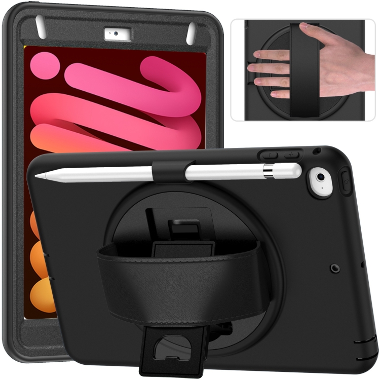 

360 Degree Rotation PC + TPU Protective Case with Holder & Hand-strap & Pen Slot For iPad mini 5 / 4 (Black)