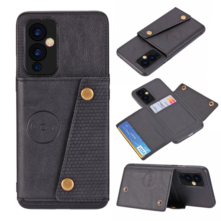 

For OnePlus 9 Double Buckle PU + TPU Shockproof Magnetic Protective Case with Card Slot & Holder(Black)