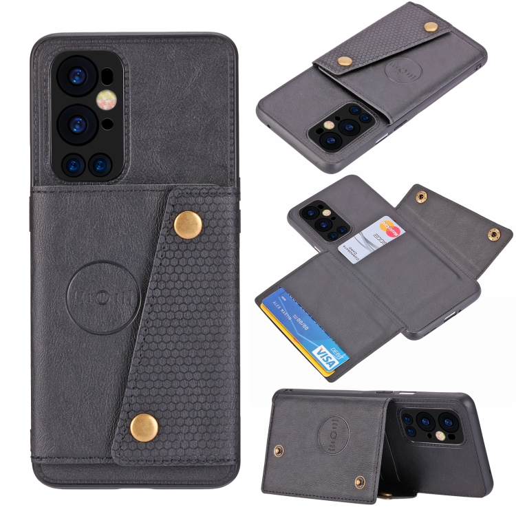 

For OnePlus 9 Pro Double Buckle PU + TPU Shockproof Magnetic Protective Case with Card Slot & Holder(Black)