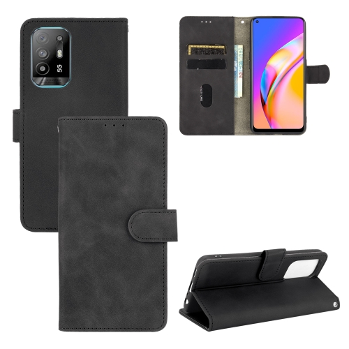 

For OPPO F19 Pro / A94 5G Solid Color Skin Feel Magnetic Buckle Horizontal Flip Calf Texture PU Leather Case with Holder & Card Slots & Wallet(Black)