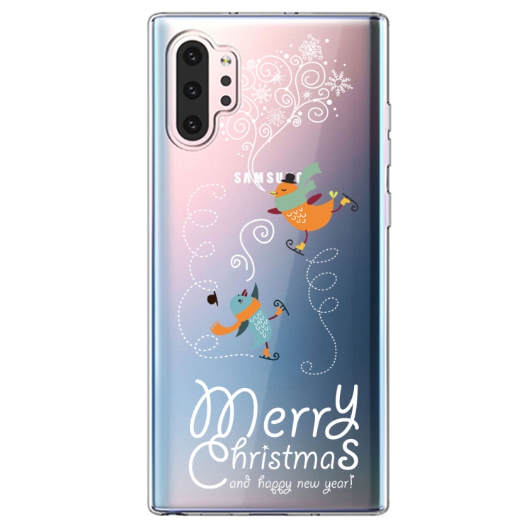 

For Galaxy Note10 Pro Trendy Cute Christmas Patterned Clear TPU Protective Case(Ski Bird)