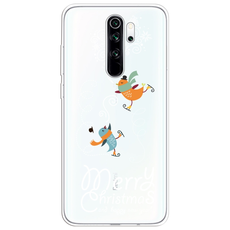 

For Xiaomi Redmi Note 8 Pro Trendy Cute Christmas Patterned Clear TPU Protective Case(Ski Bird)