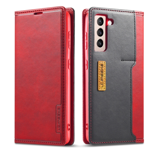 

For Samsung Galaxy S21 FE LC.IMEEKE LC-001 Series PU + TPU Color Matching Frosted Horizontal Flip Leather Case with Holder & Card Slot(Red)