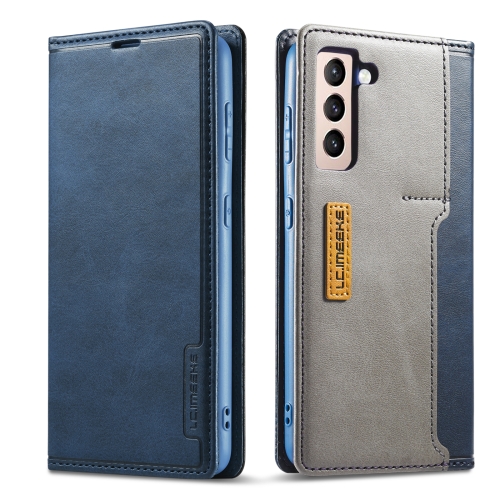 

For Samsung Galaxy S21 FE LC.IMEEKE LC-001 Series PU + TPU Color Matching Frosted Horizontal Flip Leather Case with Holder & Card Slot(Blue)
