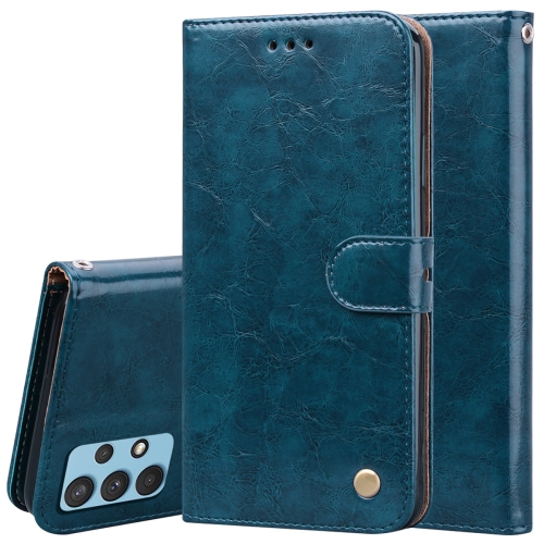 

For Samsung Galaxy A32 4G Business Style Oil Wax Texture Horizontal Flip Leather Case with Holder & Card Slots & Wallet(Blue)