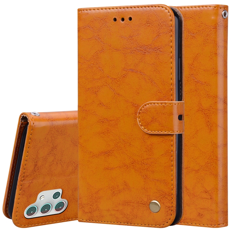 

For Samsung Galaxy A32 5G Business Style Oil Wax Texture Horizontal Flip Leather Case with Holder & Card Slots & Wallet(Yellow)