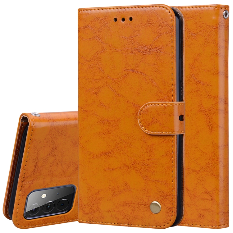 

For Samsung Galaxy A72 5G / 4G Business Style Oil Wax Texture Horizontal Flip Leather Case with Holder & Card Slots & Wallet(Yellow)