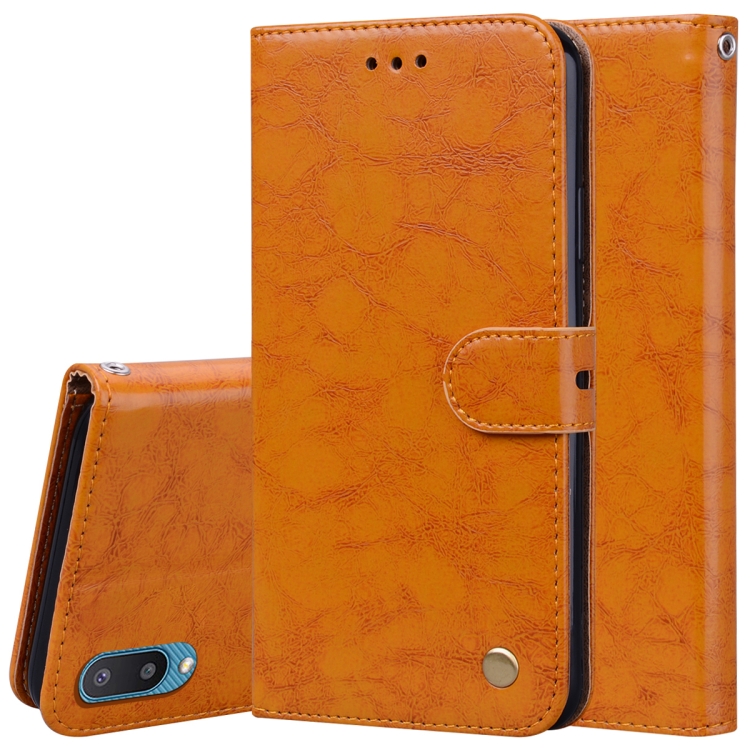 

For Samsung Galaxy A02 (EU Version) Business Style Oil Wax Texture Horizontal Flip Leather Case with Holder & Card Slots & Wallet(Yellow)