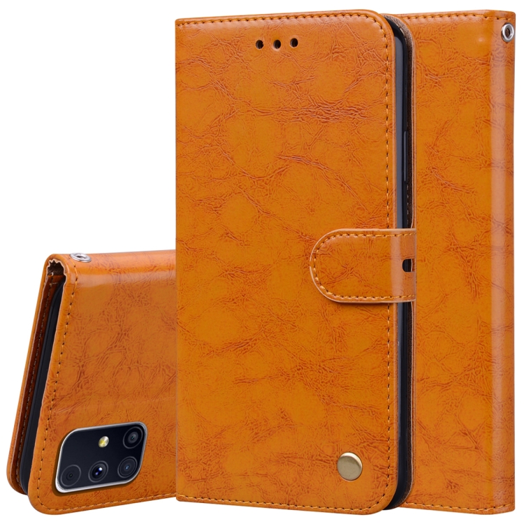 

For Samsung Galaxy M31s Business Style Oil Wax Texture Horizontal Flip Leather Case with Holder & Card Slots & Wallet(Yellow)